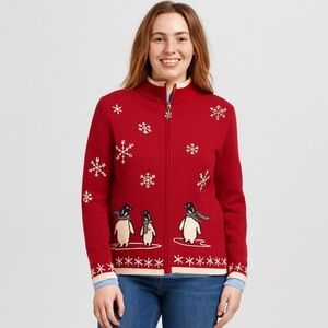 Charter Club Women’s M Red Wool Cardigan Sweater Embroidered Bead Holiday Winter